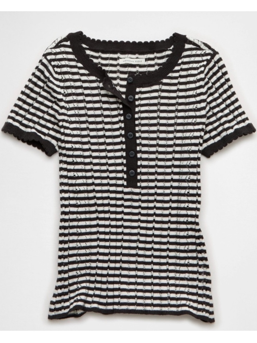 American Eagle Henley Pointelle Sweater T-Shirt